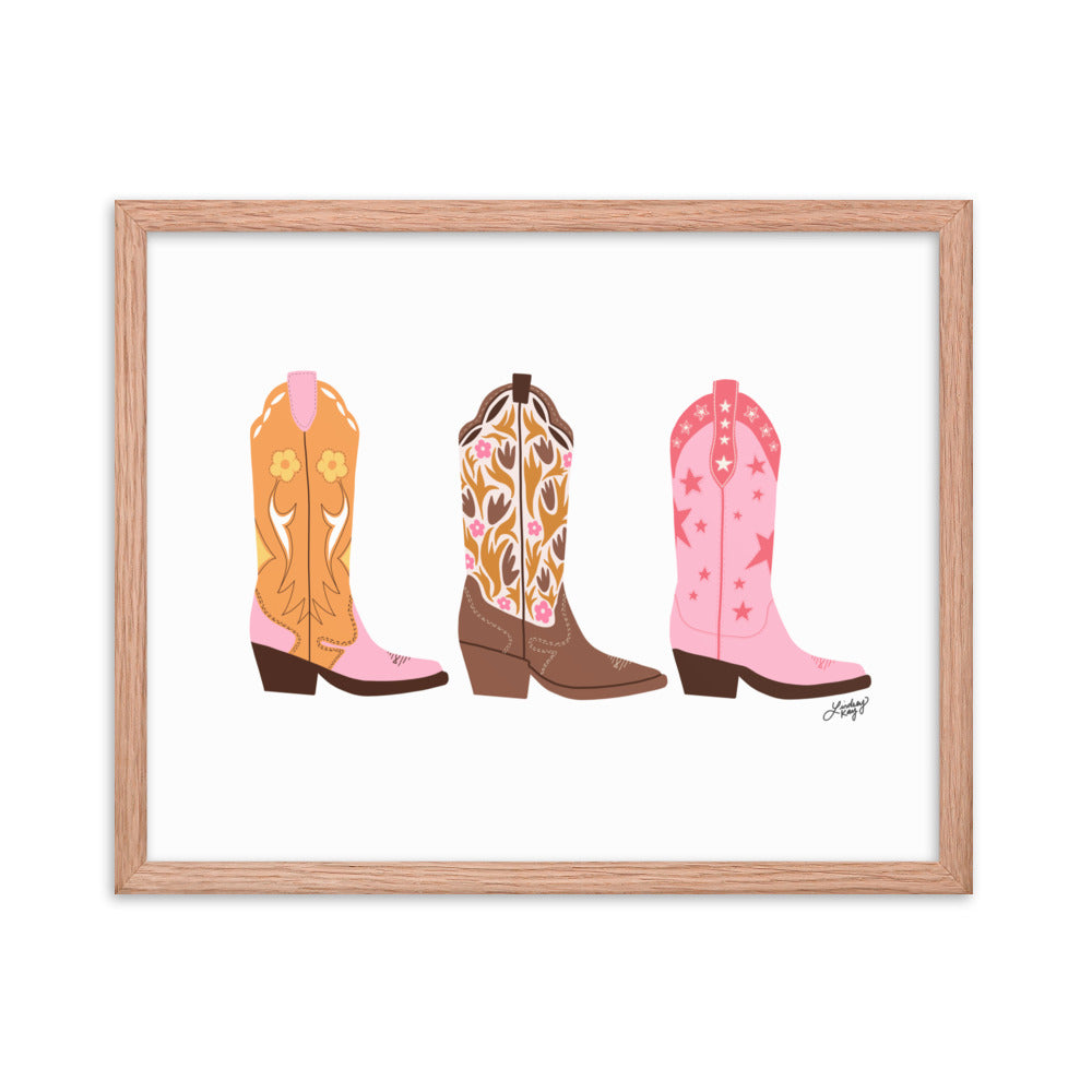 Cowboy Boots Illustration - Framed Matte Print